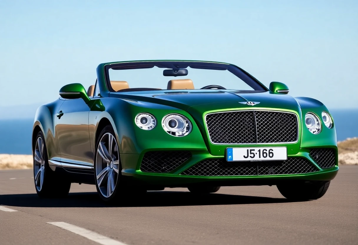 Bentley Bacalar, cabriolet de luxe vert, vue de 3/4 avant